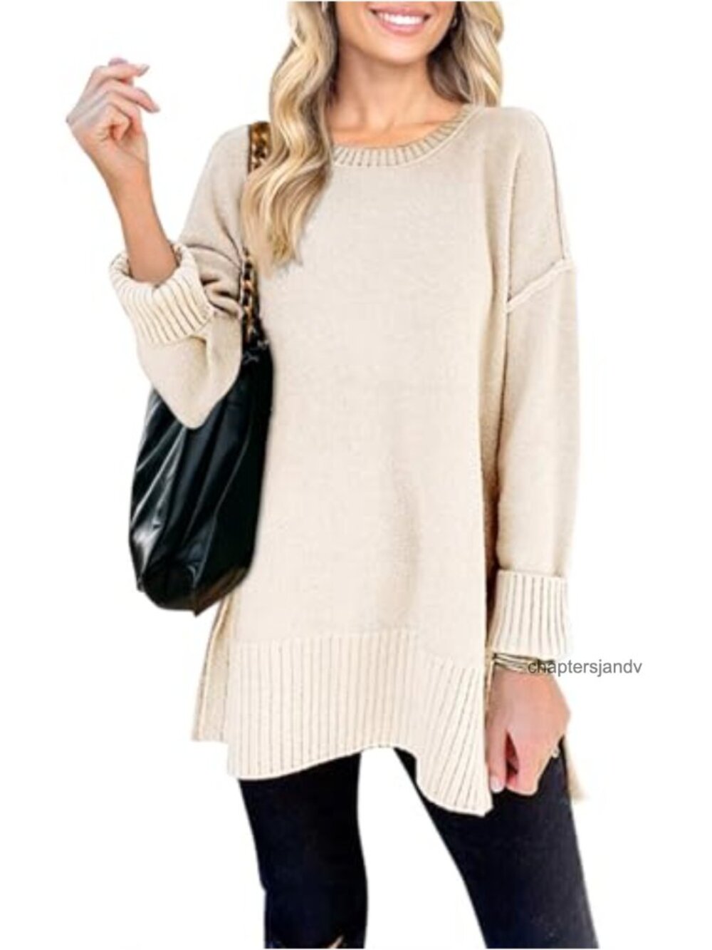 Oversized Casual Tunic Pullover Sweater Drop Shoulder Crew Neck
